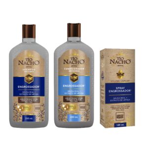 Shampoo Condicionador 200ml Spray Tônico 120ml Engrossador Tio Nacho