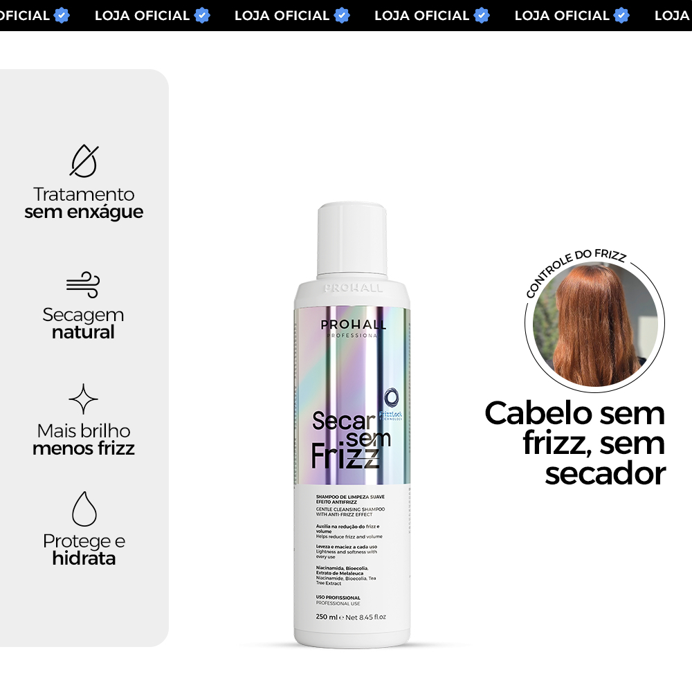 Shampoo de Limpeza Suave Antifrizz Secar sem Frizz 250ml
