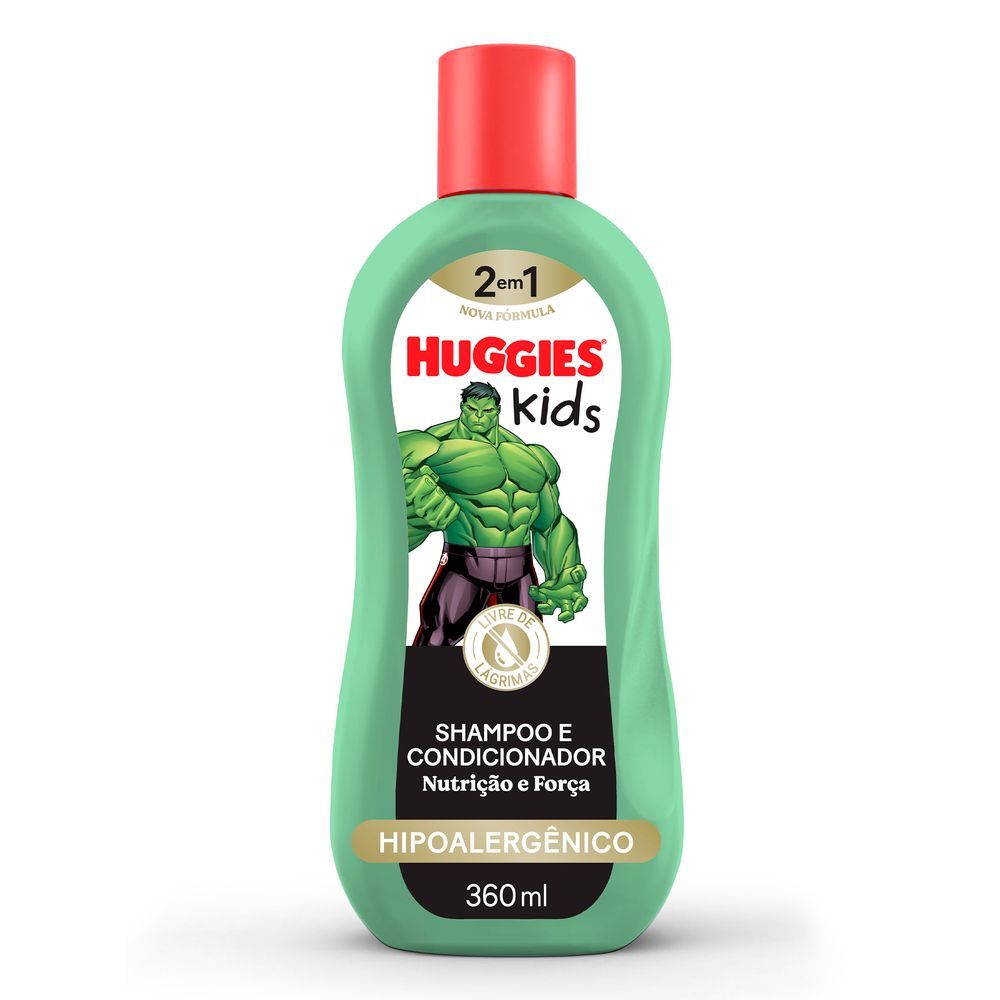 Shampoo e Condicionador 2 em 1 Huggies Kids Nutrição e Força Hulk 360
