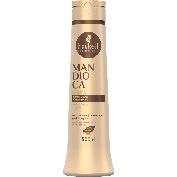 Shampoo Mandioca 500ml Haskell Limpeza suave e brilho intenso para