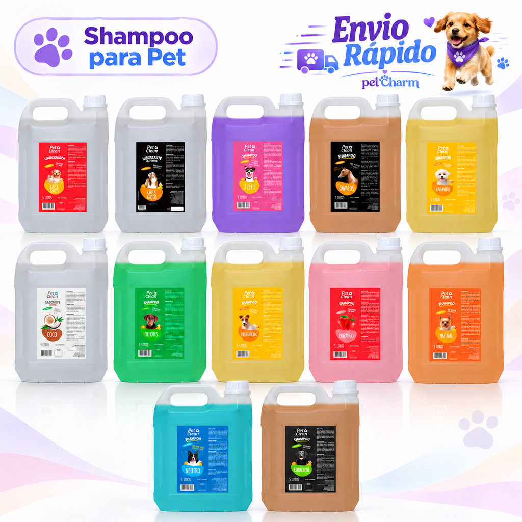 Shampoo Para Cães e Gatos 5L Pet Clean Condicionador Sabonete Liquido