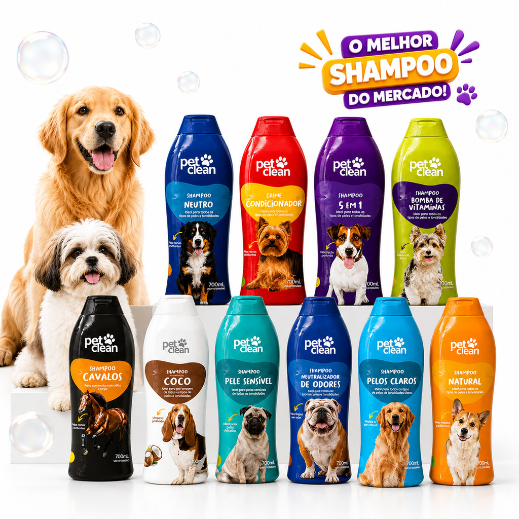Shampoo Pet Clean 700ml Cães e Gatos Filhotes Natural Clareador
