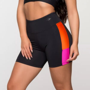 Short Fitness Feminino Bermuda Academia Poliamida Preta com Detalhe