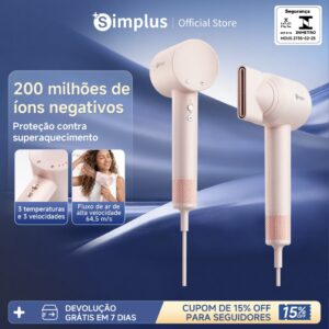 Simplus Secador de Cabelo Ionic Alta Velocidade 64 m s com Íons