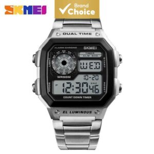 Skmei 1335 Relógio Digital Esportivo Prateado Masculino Aço