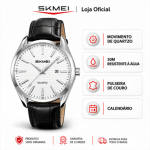 Skmei 2490 Relógio Masculino Analógico de Quartzo Pulseira de Couro