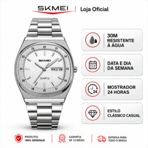 Skmei 2630 Relógio Masculino Analógico de Quartzo Pulseira de Aço com