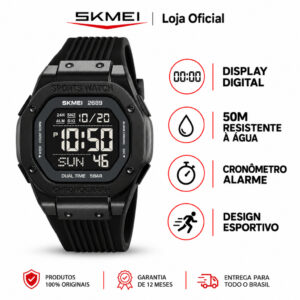 Skmei 2689 Relógio Digital Unissex Esportivo Quadrado Retrô