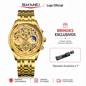 Skmei 7039 Relógio Masculino Analógico Quartzo Mostrador Esqueleto