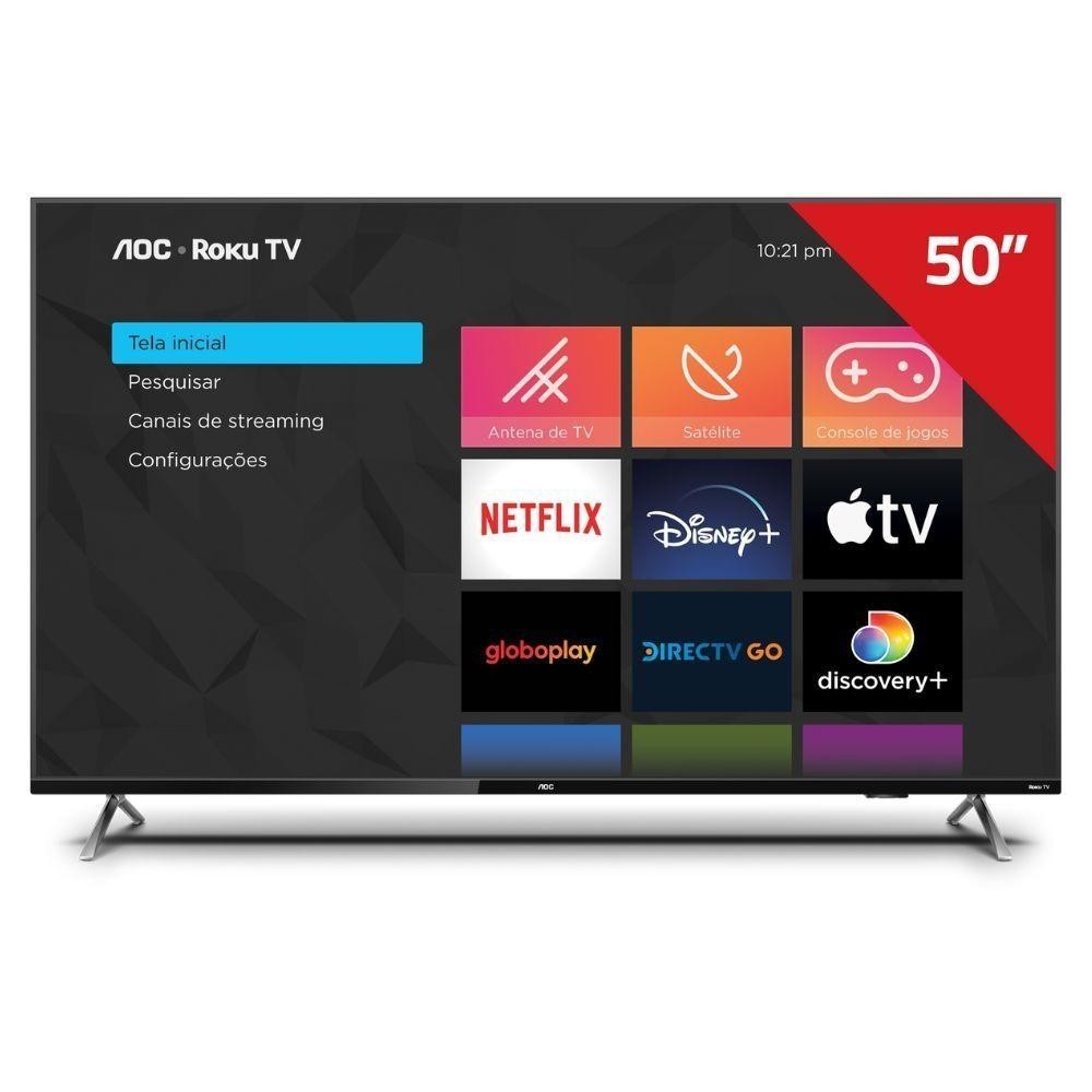 Smart TV Aoc 50U7045 78G 4K UHD de 50" Roku TV Hdr, Design sem bordas