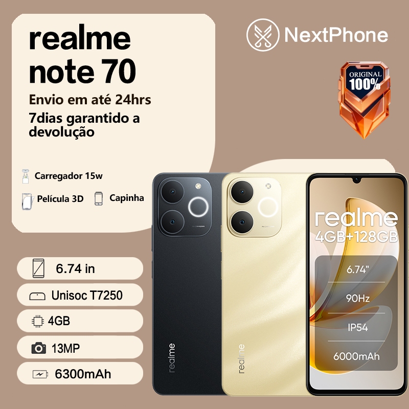 Smartphone Celular Realme Note 70 128 4GB de Ram Dual Sim Tela 6.74