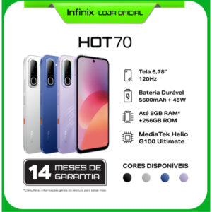 Smartphone Infinix Hot 70 256GB de Armazenamento 8GB* RAM Bateria