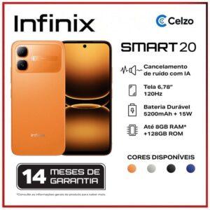 Smartphone Infinix Smart 20 128 GB+4 GB Bateria 5200 mAh Redução de