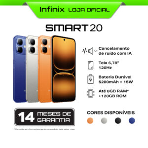 Smartphone Infinix Smart 20 128GB 4+4GB RAM IA Cancelamento de Ruído