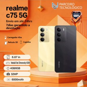 Smartphone Realme C75 5G NFC 256 à Prova d’Água Bateria 5828mAh