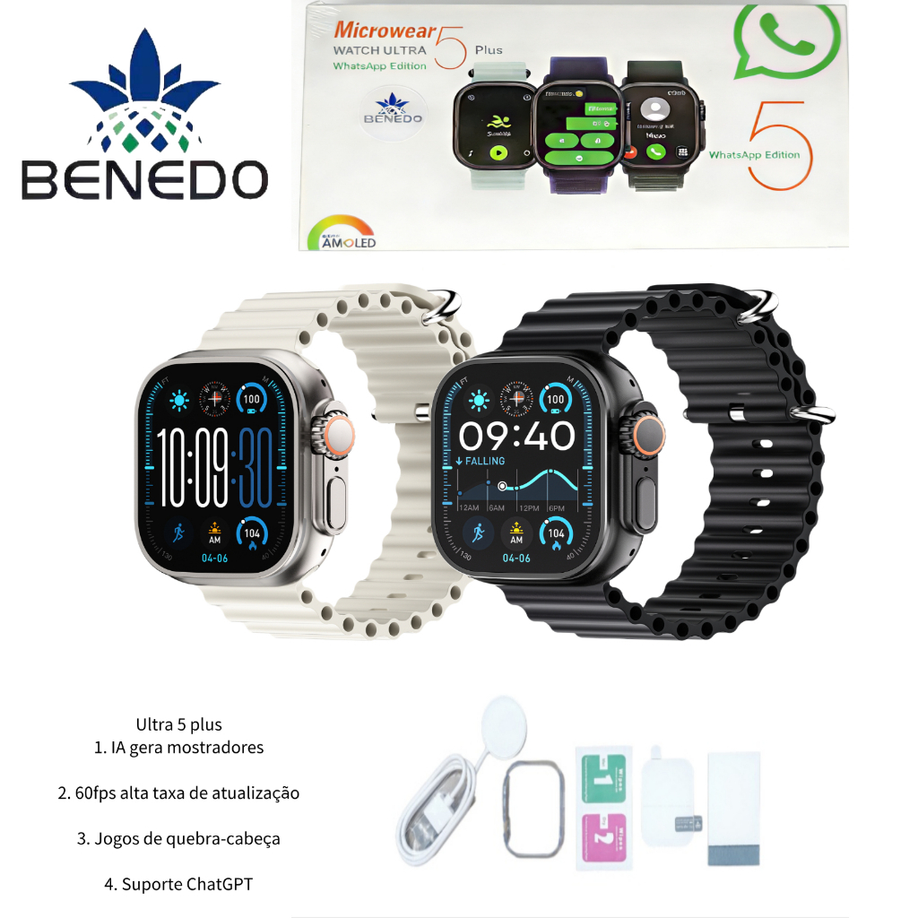 Smartwatch Microwear U5 Plus 49mm Séries 11 2026 2 Pulseiras Amoled À