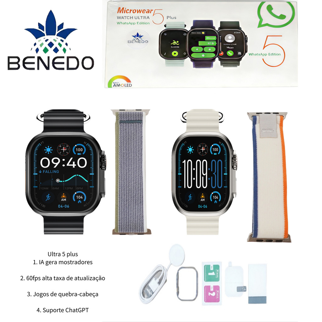 Smartwatch Microwear U5 Plus 49mm Séries 11 2026 2 Pulseiras Amoled À