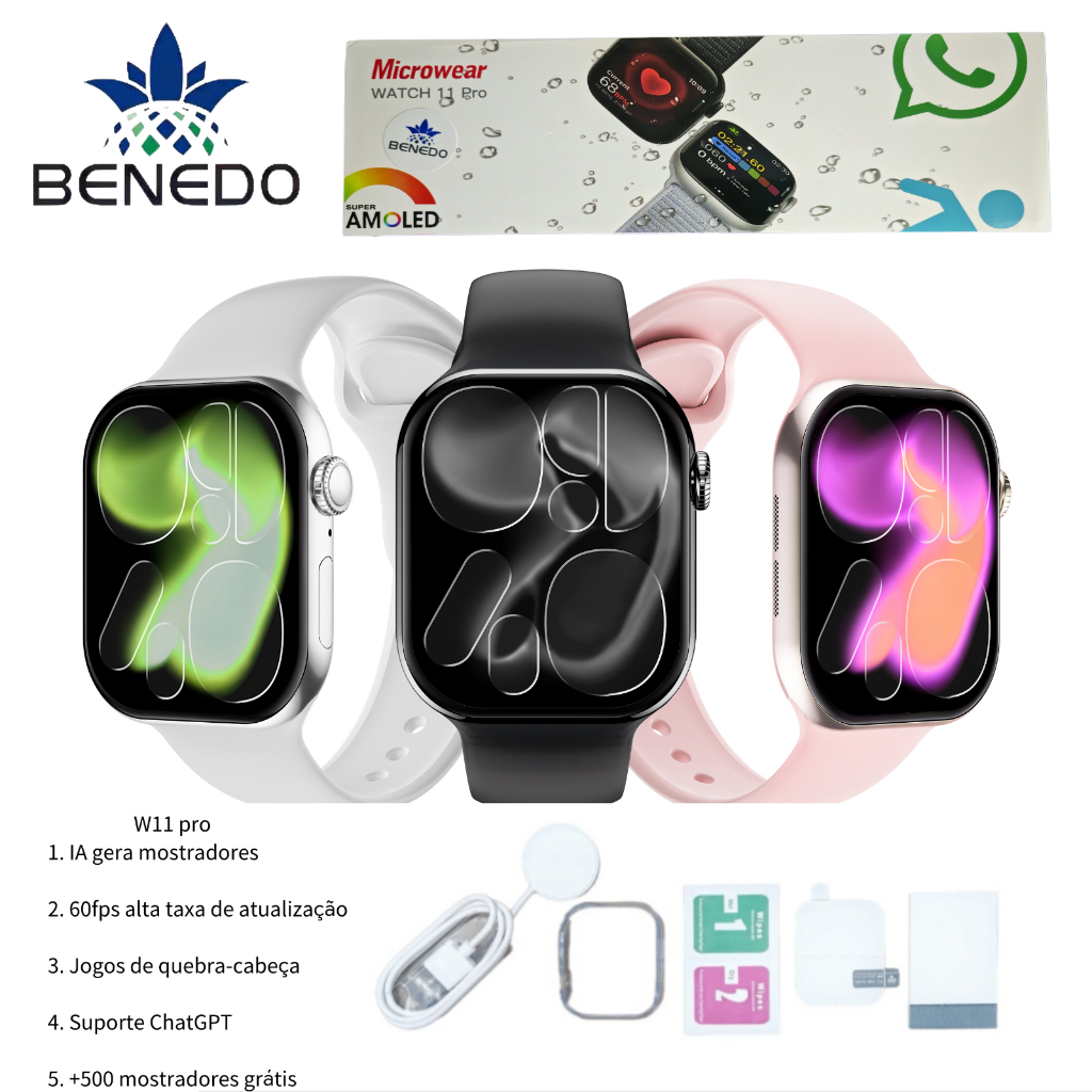 Smartwatch Relógio W11 Pro Series11 2026 2 Pulseiras ChatGPT 1GB