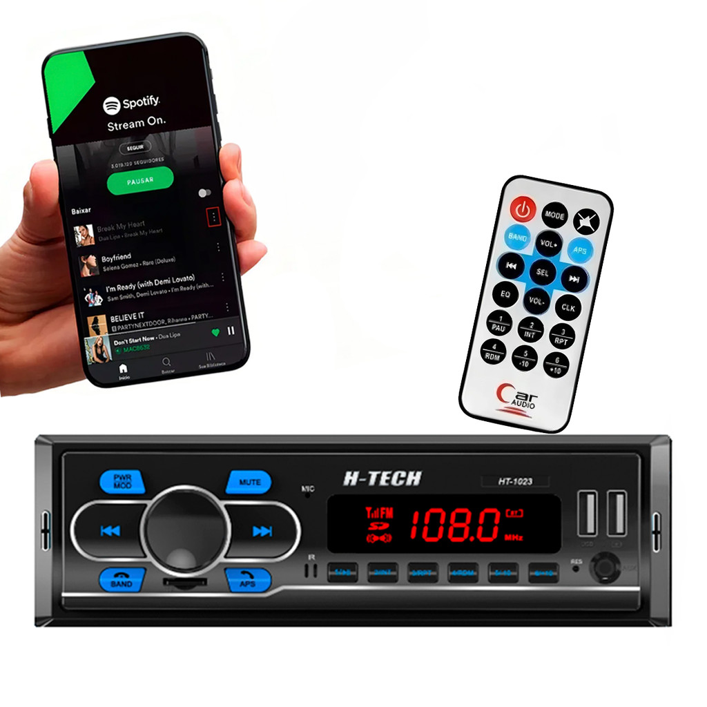 Som Automotivo HT-1023 Bluetooth USB SD Aux 4x25W Rms MP3 com