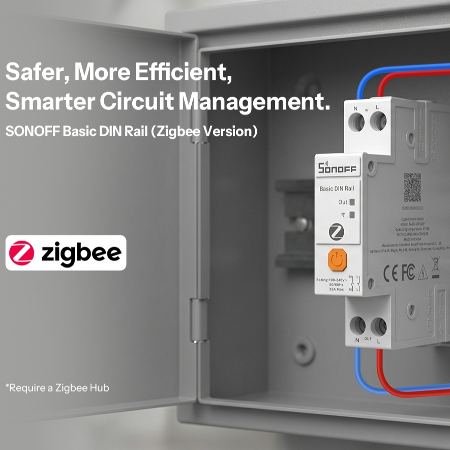 Sonoff Basic-ZB1GSP Din Rail Zigbee Smart Switch 32A Capacidade De