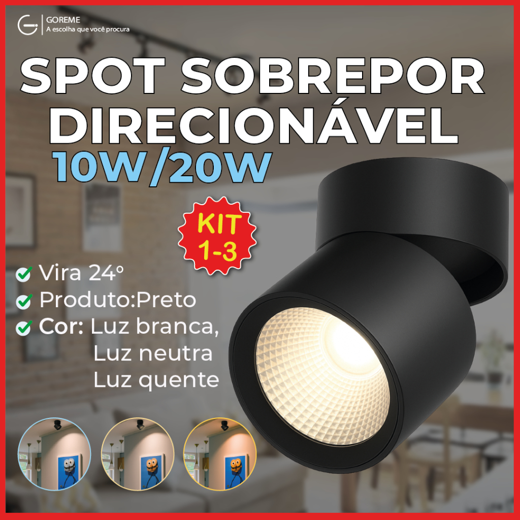 Spot Sobrepor Downlight Preto 20W 10W Luminária de Teto Dobrável