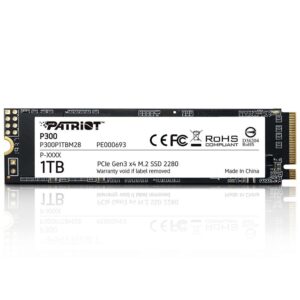 SSD Patriot P300, 1TB, M.2 NVMe 1.3, Leituras: 2100MB s e Gravações