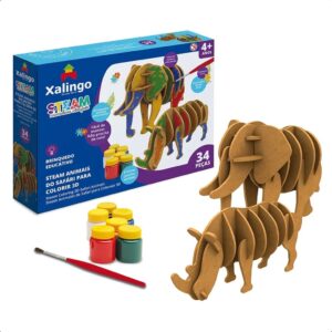 Steam Quebra-cabeça 3D Animais do Safari para Colorir 34 Peças com 6