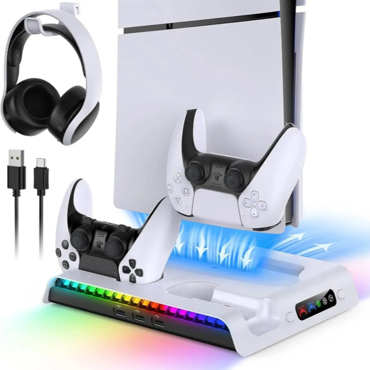 Suporte Base Vertical PS5 Slim Com Led RGB Carregador Fan — Celulares e Acessórios