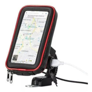 Suporte Celular Moto Tipo Bolsa p Retrovisor c Carregador USB
