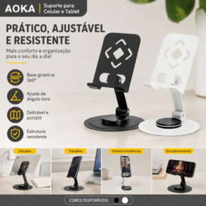 Suporte de Celular e Tablet Deli Aoka Articulado Giratório Dobrável