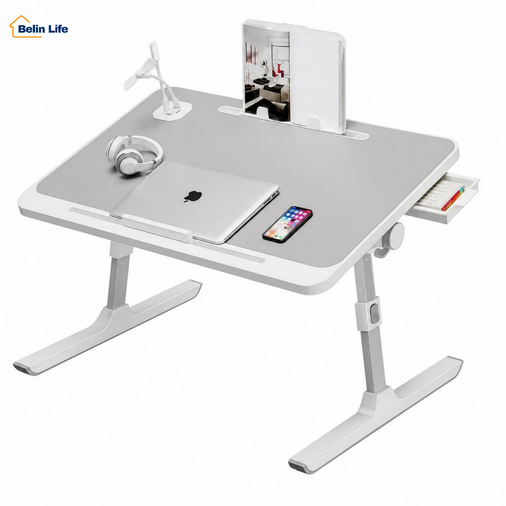 Suporte Notebook Cama Mesa Dobrável Altura Ajustável Ergonômica Gaveta — Home Office