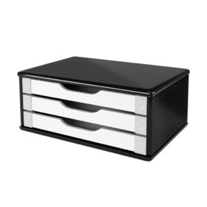 Suporte para Monitor de Mesa com 3 Gavetas Black Piano e Branco 3349