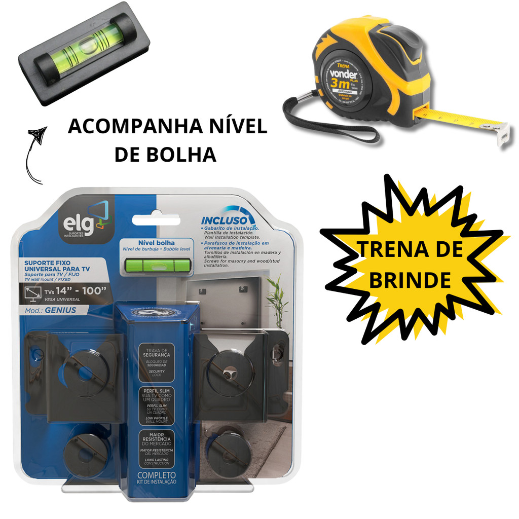 Suporte Para Tv Universal 14 a 100 Polegadas Nível Bolha Trena — TV e Vídeo