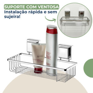 Suporte Shampoo Prateleiras De Banheiro Ventosa Cromado Sem Furo