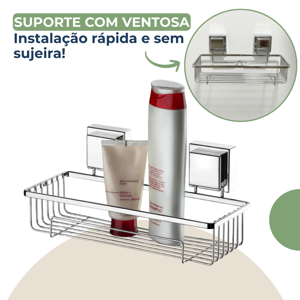 Suporte Shampoo Prateleiras De Banheiro Ventosa Cromado Sem Furo