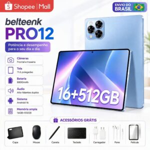 Tablet belteenk Pro12 16GB RAM 512GB Android 16 Tela 11.6″ HD 8800mAh