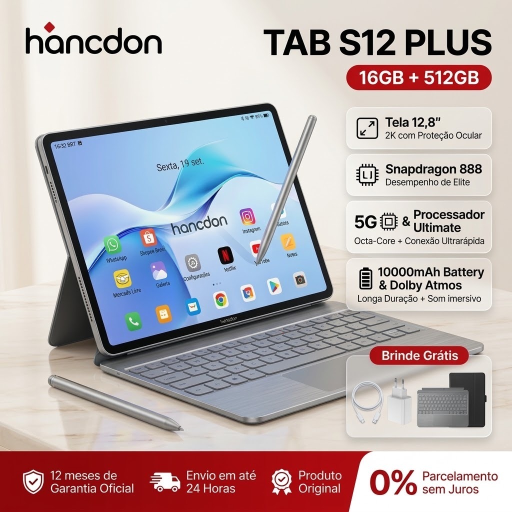 Tablet Hancdon S12 Plus 12.8" Tela FHD Bateria 10mAh WiFi 5G Lte