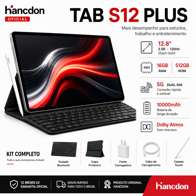 Tablet Hancdon S12 Plus Tela 12,8" 16+512GB 5G Bateria 10mAh Android — Informática