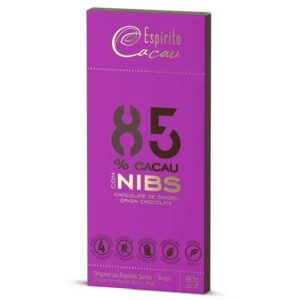 Tablete de Chocolate Amargo 85% Cacau Nibs Vegano 80g Espírito Cacau
