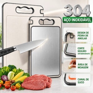 Tábua De Corte Dupla Face 304 De Aço Inoxidável, Antimofo e — Cozinha e Utensílios