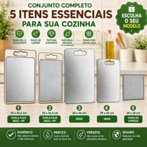 Tábua de Corte Inox Dupla Face Carne Legumes Pano Limpeza Fio