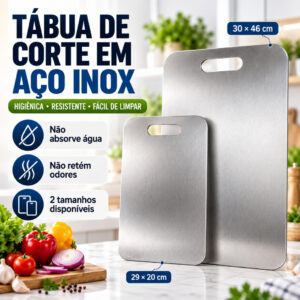 Tábua de Corte Inox para Carne Legumes Frutas 29×20 46x30cm