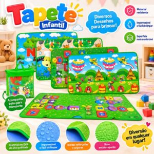 Tapete de Atividades Dupla Face Educativo Infantil Figuras Coloridas
