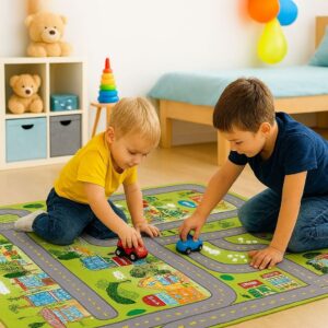 Tapete Pista de Carrinhos 150x100cm Hot Wheels Dobrável, Lavável e