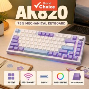 Teclado Mecânico AJazz 81-Teclas 2.4G Sem Fio RGB