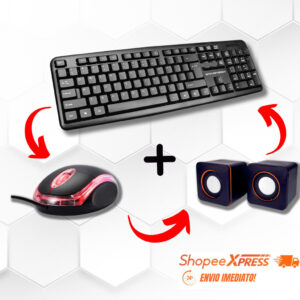 Teclado Mouse Caixa de Som Computador Notebook USB Tecla Macia Som
