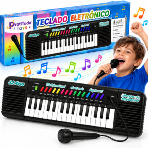 Teclado Musical Infantil 32 Teclas Com Microfone Karaokê Piano