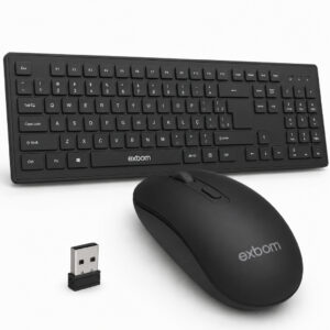 Teclado Sem Fio Preto Slim ABNT2 Mouse Ergonômico com Pilha Inclusa