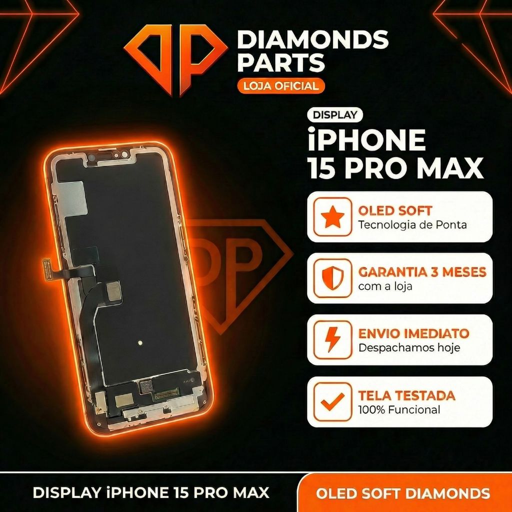 Tela Display Frontal Iphone 15 Pro Max OLED Soft Diamonds Original — Celulares e Acessórios