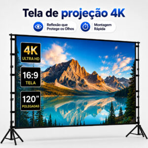 Tela do Projetor 120 100 Polegadas, Tela de Projeção Portátil 16:9 4K — TV e Vídeo